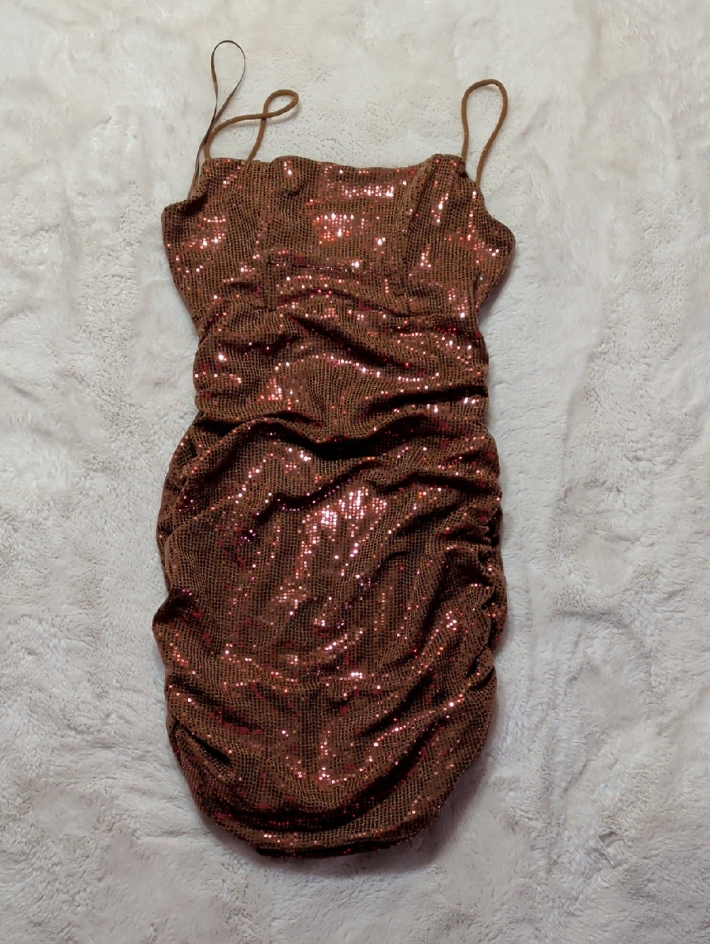 Urban Outfitters Sequin Ruched Slip Dress in‎ Copper